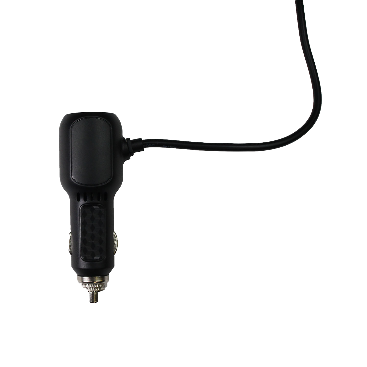 Black car cigarette lighter adapter with a connecting cable.